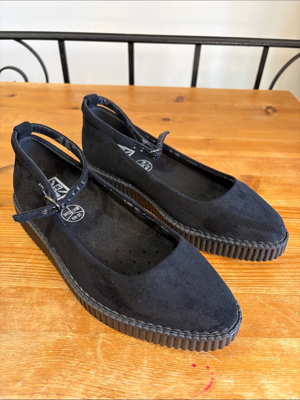 t.u.k Shoes Black Pointed Ballet Ankle Strap Creeper Vegan Suede Platform Edgy 7
